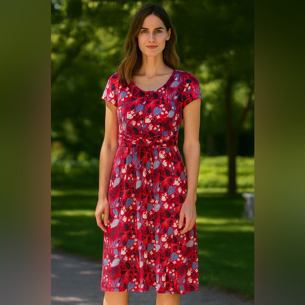 Boden Vibrant Red and Blue Floral Midi Dress